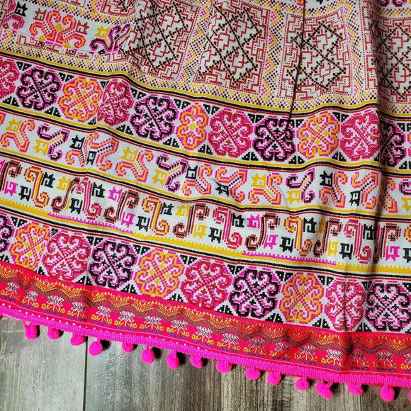 Pink Boho Thai Dress One Size Midi Tie Sides Embroidered Multi Color - Picture 5 of 16